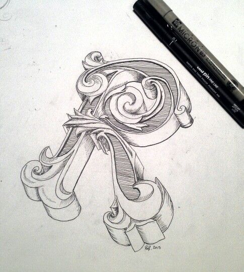 485x541 Typography Hand Drawing Initial Letter R - Initial Drawing