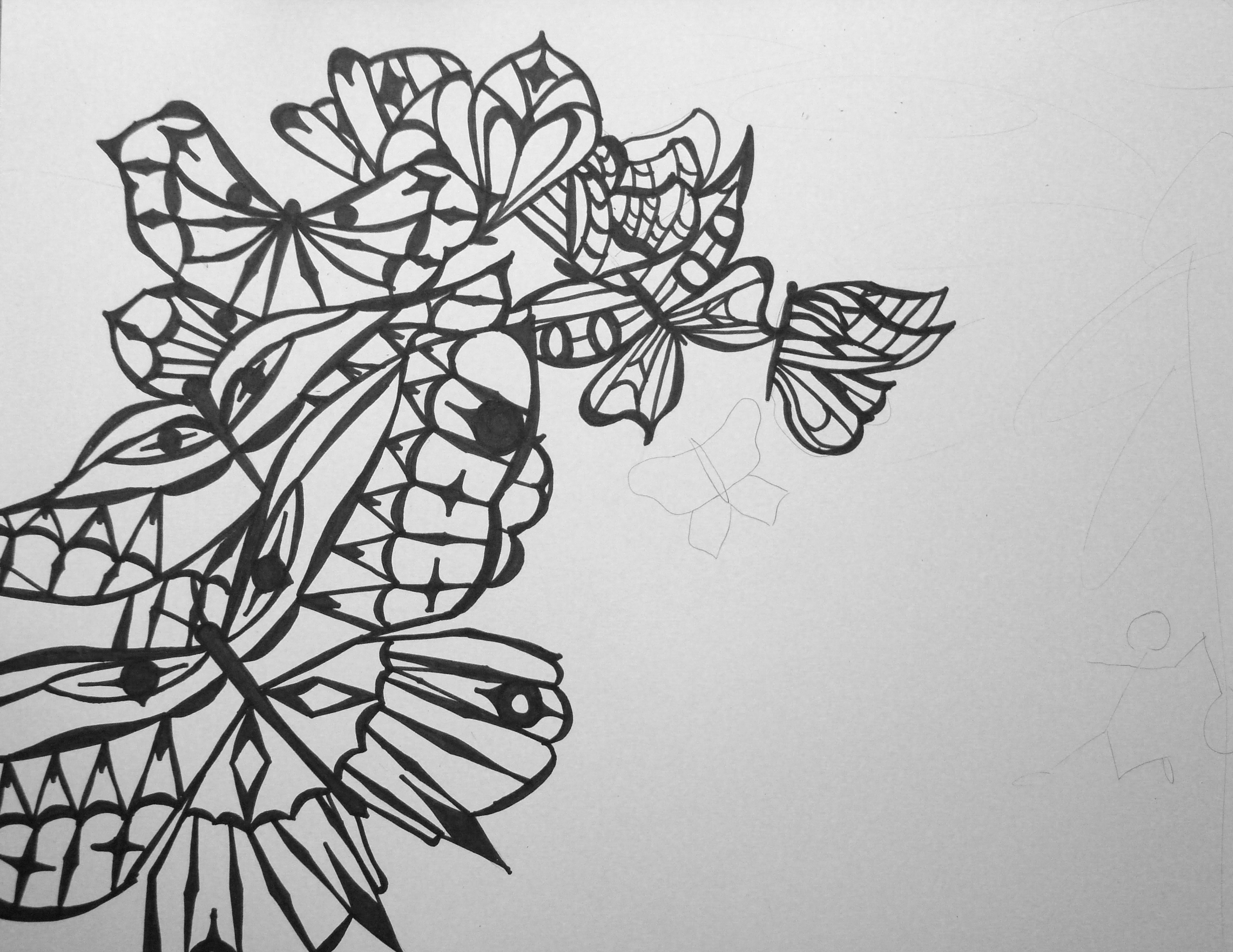 2923x2257 Chasing Butterflies Initial Drawing - Initial Drawing