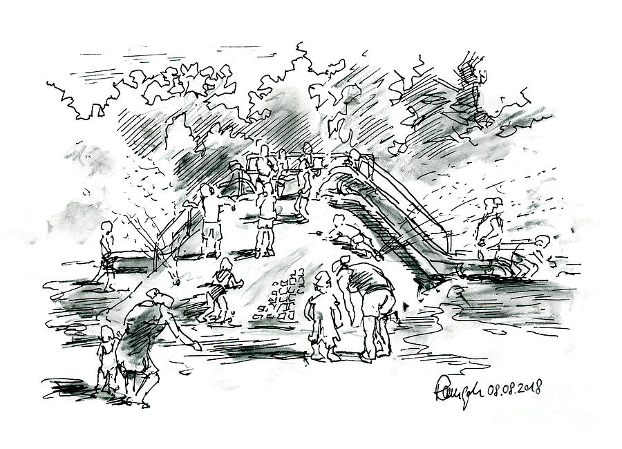 900x650 Water Playground Kids Summer Fun Ink Drawing And Watercolor - Ink And Water Drawing