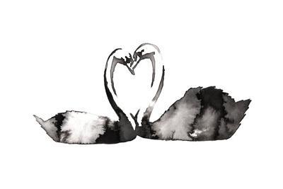 400x267 Black And White Monochrome Painting With Water And Ink Draw Swan - Ink And Water Drawing