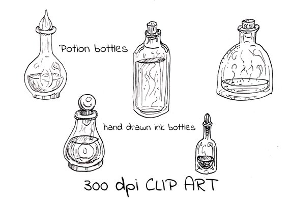 570x391 Ink Pen Potion Bottles Etsy - Ink Bottle Drawing