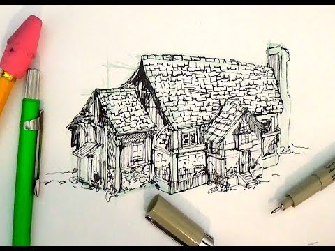 480x360 Pen And Ink Drawing Tutorials How To Draw A House - Ink Drawing Tutorial