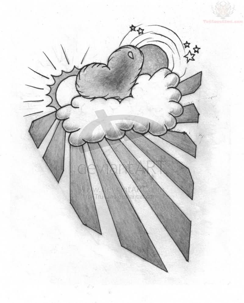 800x994 Grey Ink Heart And Cloud Tattoo Design - Ink Heart Drawing