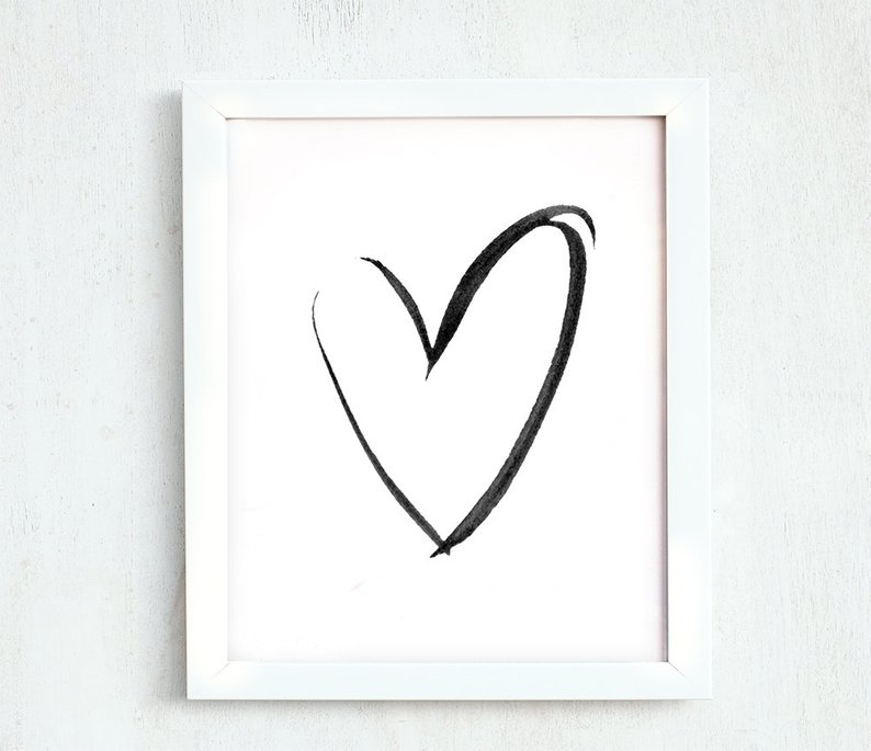 794x685 Ink Heart Printable Hearts Minimalist Black White Simple Etsy - Ink Heart Drawing