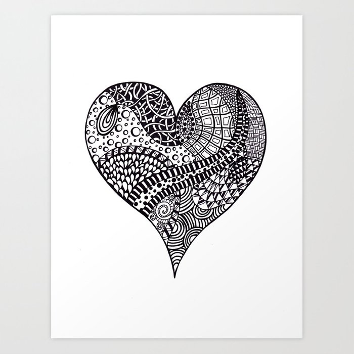 700x700 Abstract Heart Ink Drawing Art Print - Ink Heart Drawing