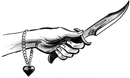 425x256 Shinobi Stickers Ink Drawing Of Hand Holding Dagger - Ink Heart Drawing