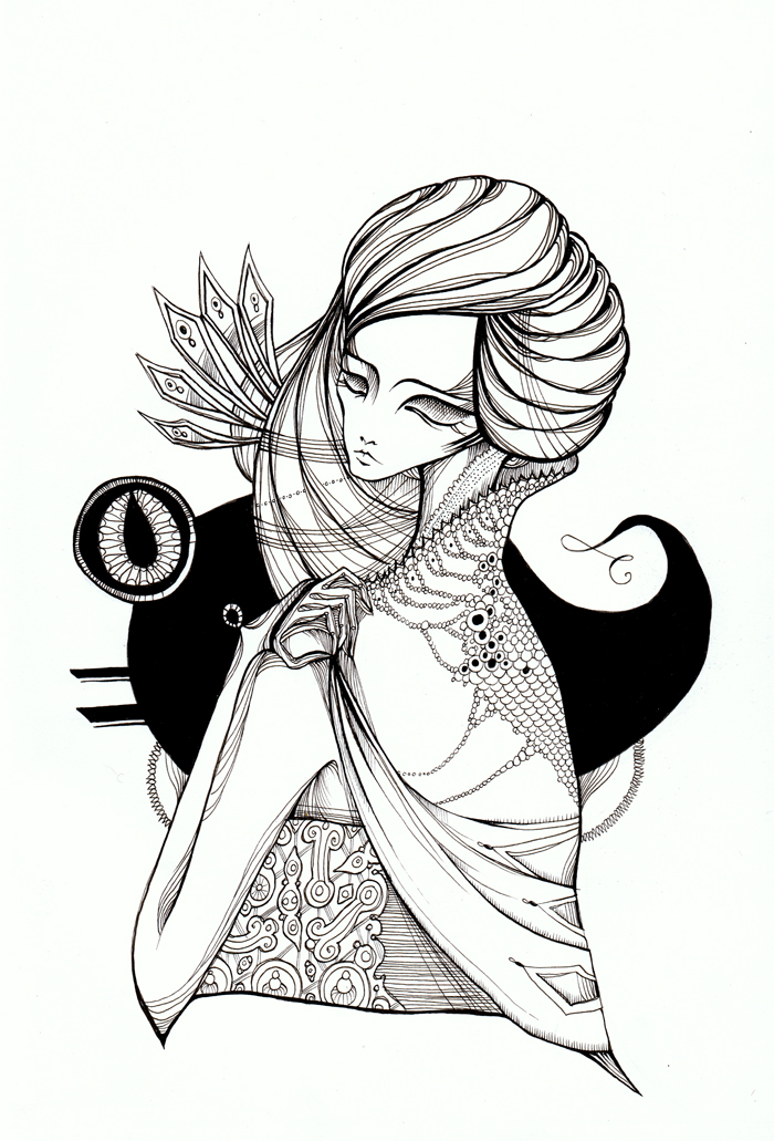 700x1031 Line Drawing Turquoise Children - Ink Line Drawing