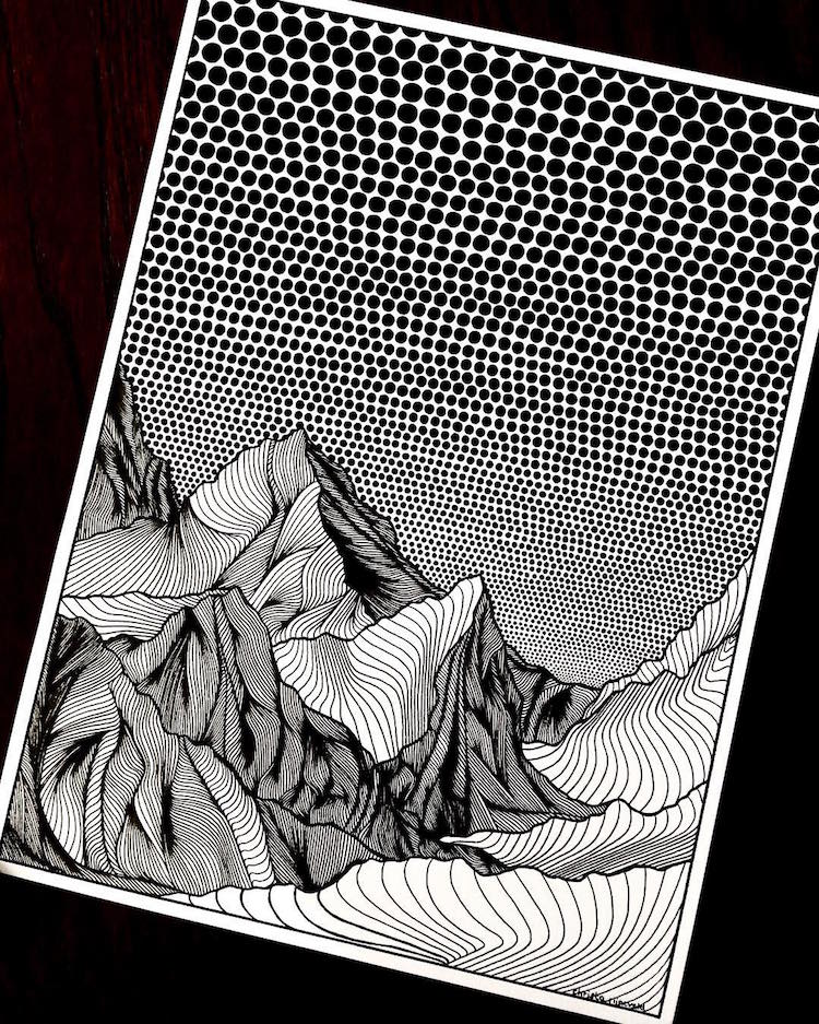 750x937 Christa Rijneveld Creates Pen And Ink Line Drawings Of Mountains - Ink Line Drawing
