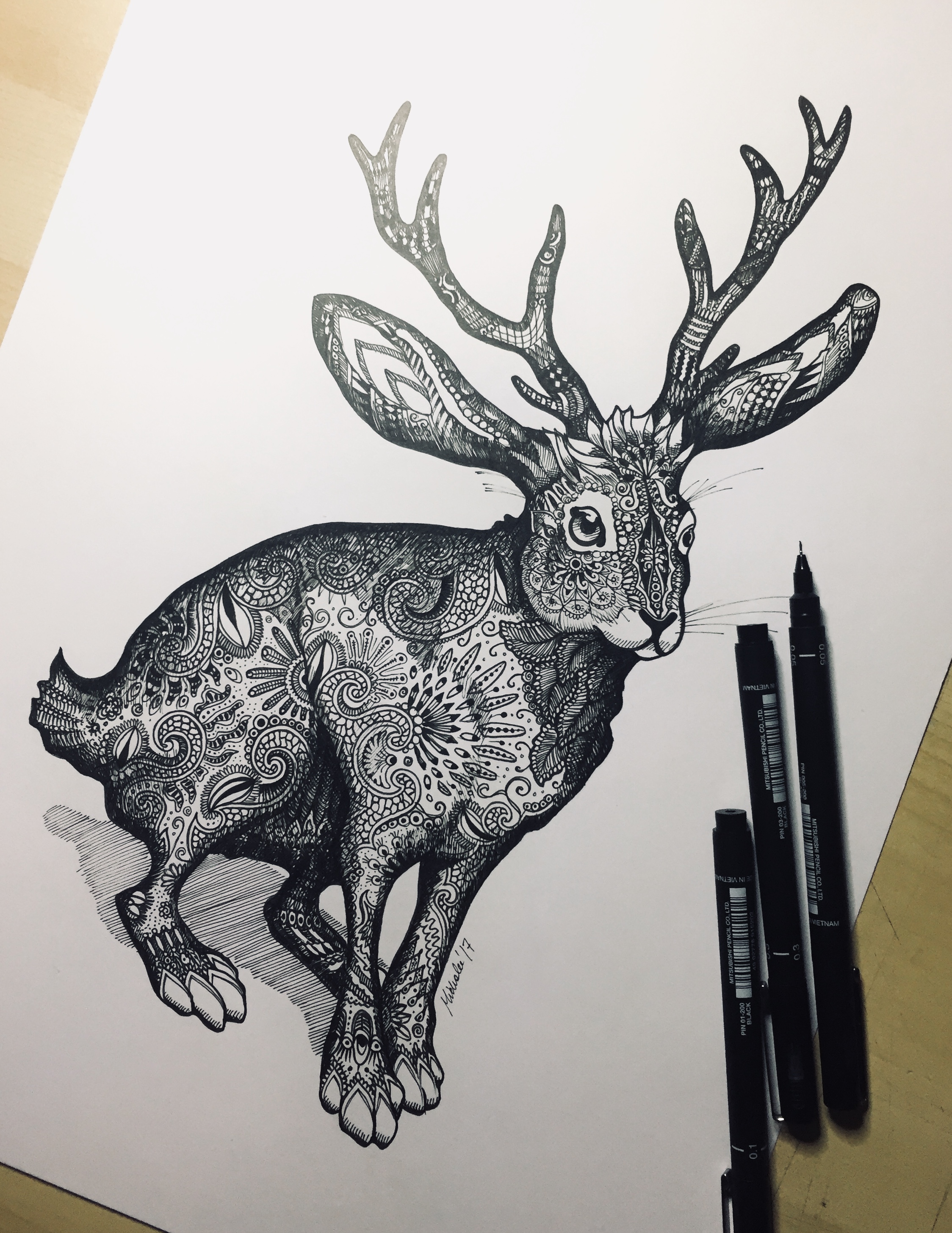 2248x2913 A Jackalope Ink Pen Drawing - Ink Pen Drawing
