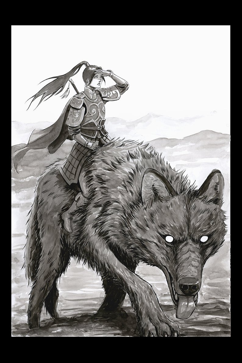 794x1191 Wolf Rider Original Fantasy Illustration Ink Drawing Etsy - Ink Wolf Drawing
