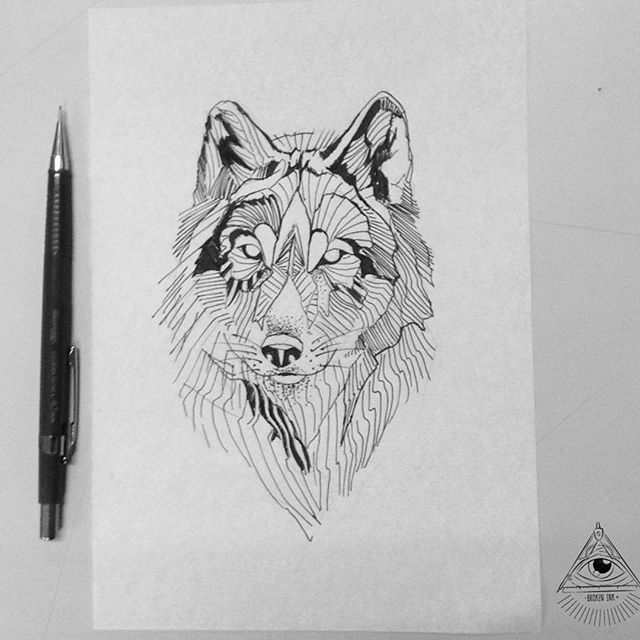 640x640 Wolf Tattoo, Black Work Lines - Ink Wolf Drawing