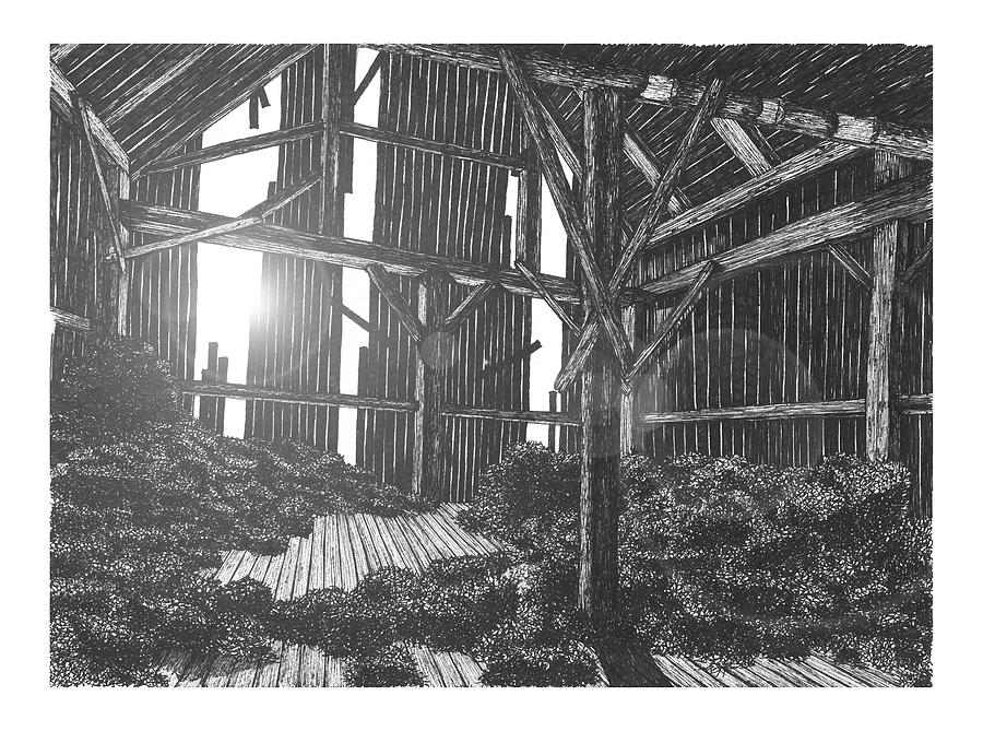 900x669 Inside The Barn Drawing - Inside Drawing