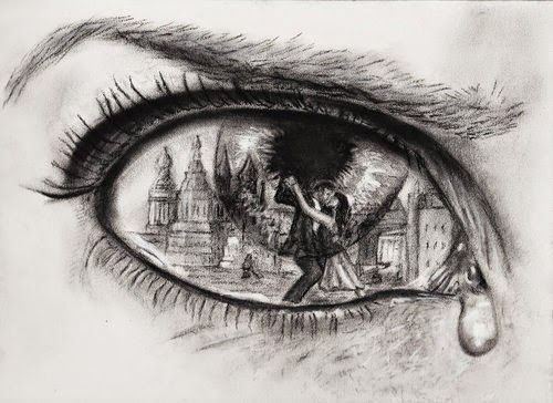 500x364 A Creative Idea Of A City Inside A Eye With Two People Dancing - Inside Drawing