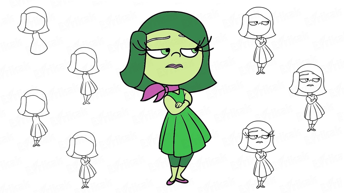 1300x731 how to draw disgust from the cartoon using a pencil - Inside Out Disgust Drawing