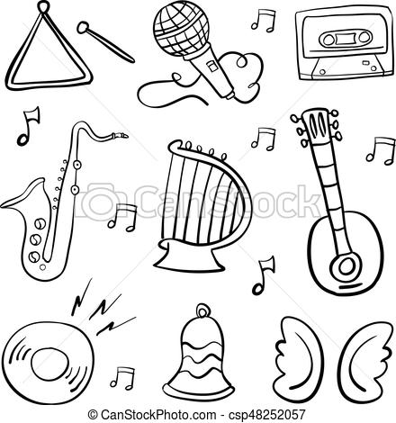 440x470 Hand Draw Musical Instrument Doodles Vector Art - Instrument Drawing