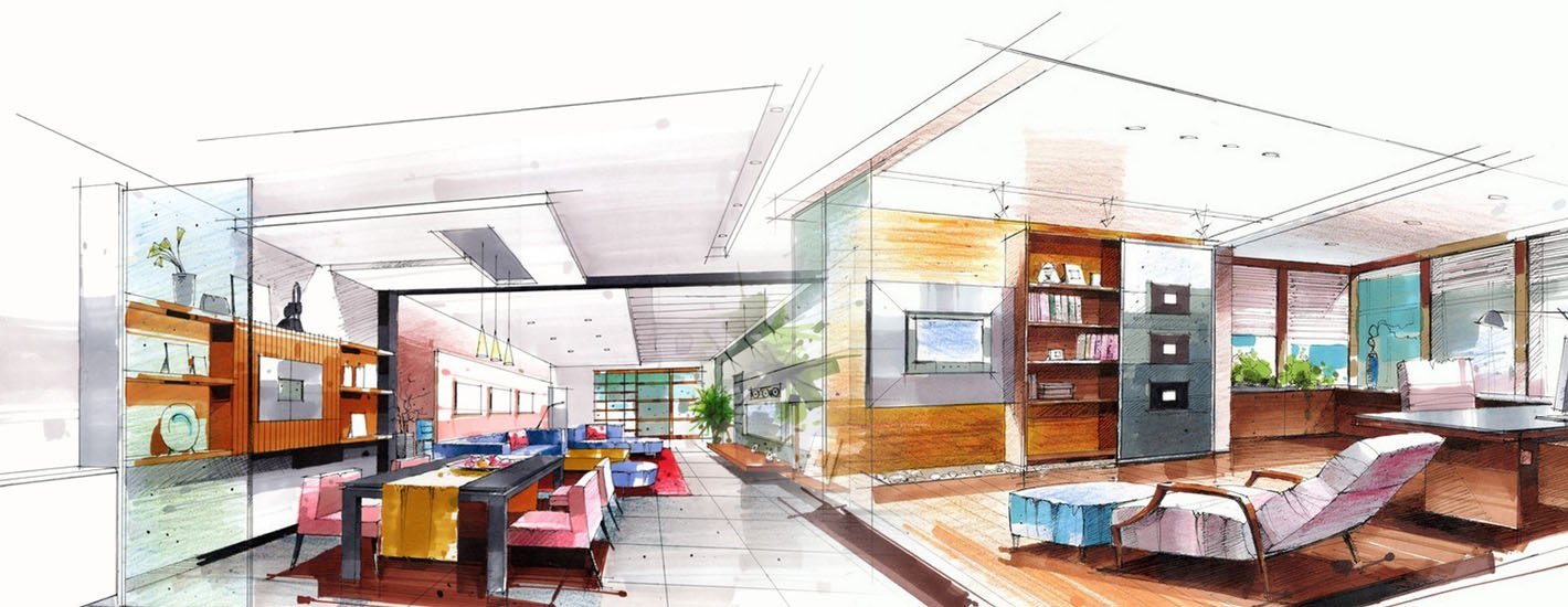 1420x550 Hand Drawing For Interior Designer - Interior Design Drawing