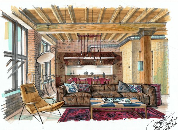 604x441 Interior Design Drawing With Markers My Video Courses, Book, Blog - Interior Design Drawing