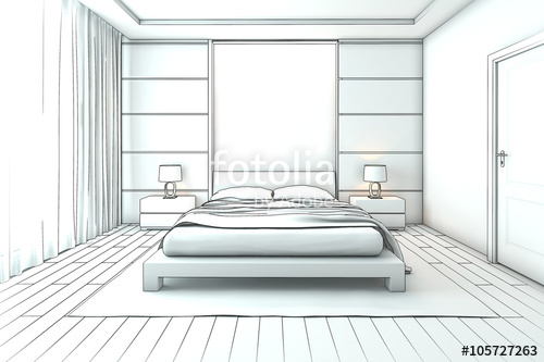 500x333 Architectural Interior Drawing, Bedroom Sketch Stock Photo - Interior Drawing