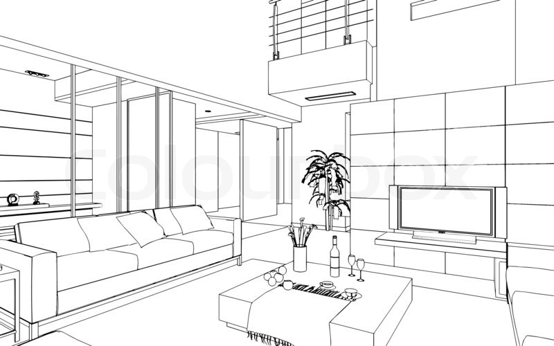 800x500 Illustration Of An Outline Sketch Of A Stock Photo Colourbox - Interior Drawing