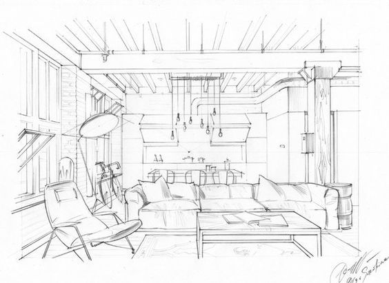 564x411 interior drawing one point perspective interior sketching, hand - Interior Drawing