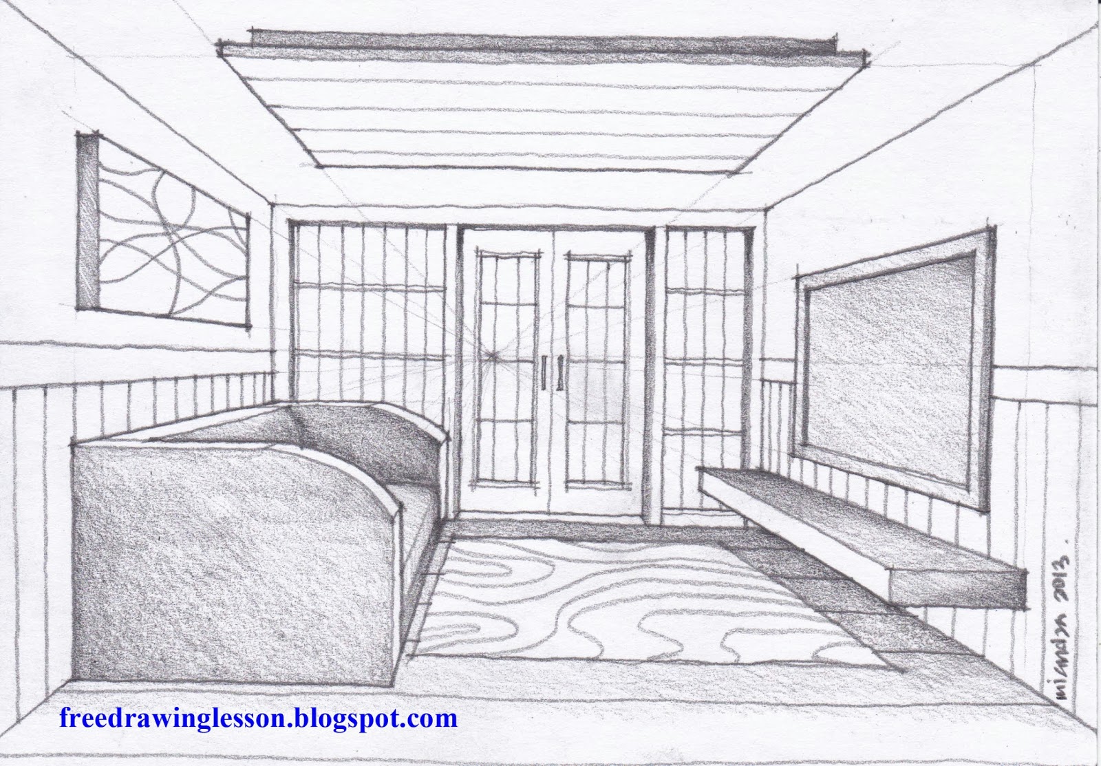 1600x1113 Learn To Draw Draw Interior Room - Interior Drawing