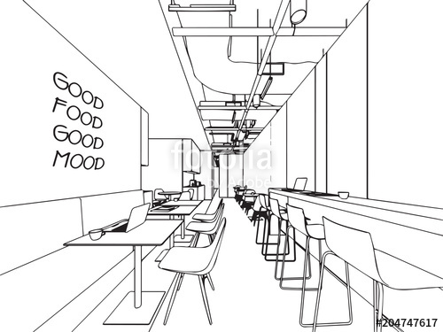 500x375 Interior Outline Sketch Drawing Perspective Office Stock Image - Interior Drawing