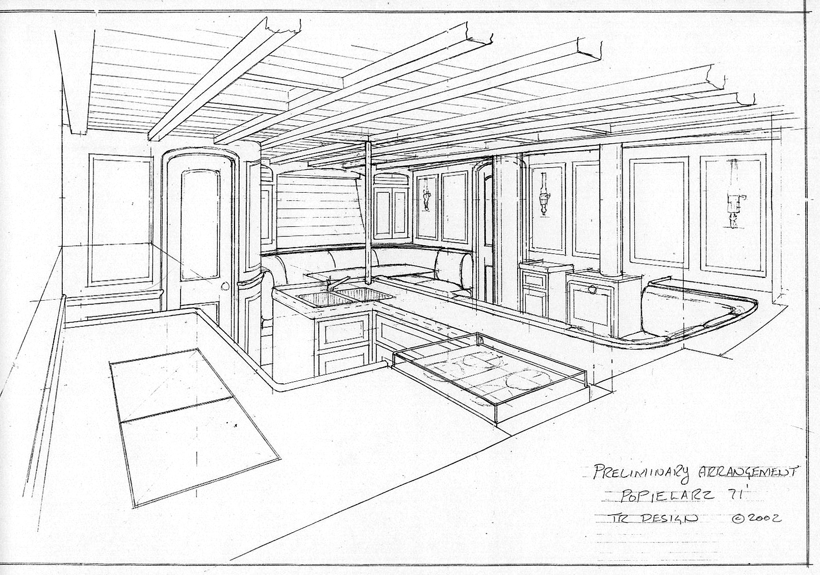 1608x1128 House Perspective Drawing Of A Large Kitchen Features Modern - Interior Drawing