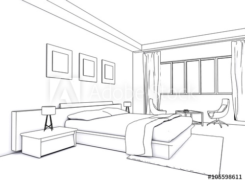 500x372 Architectural Interior Drawing, Bedroom Sketch - Interior Drawing
