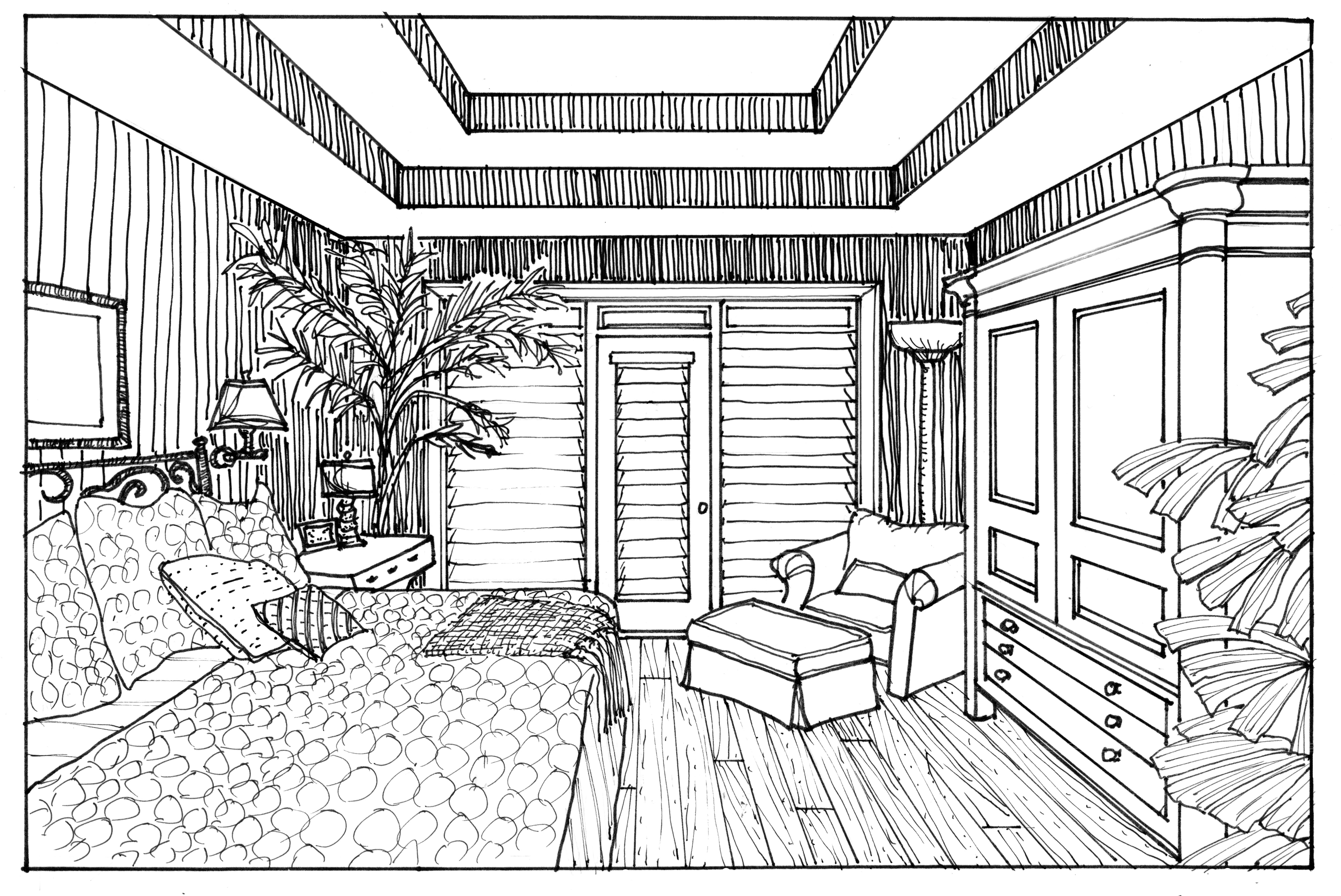 Perspective Inside House Drawing Modern House