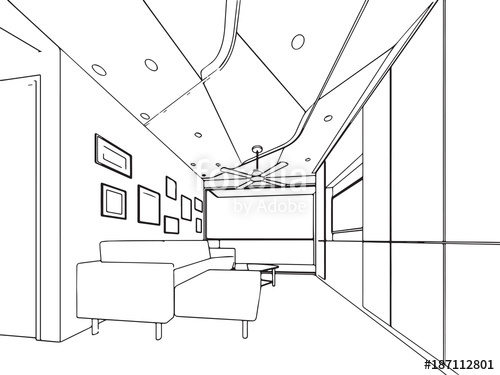 500x375 Outline Sketch Drawing Interior Perspective Of House Stock Image - Interior Perspective Drawing