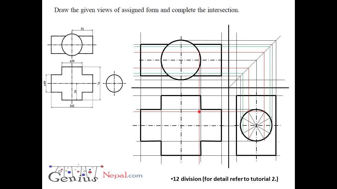 1280x720 Engineering Drawing Tutorialsintersection Of Solids With Front - Intersection Drawing