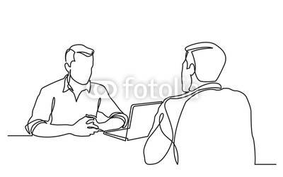 400x250 continuous line drawing of job interview between two men buy - Interview Drawing