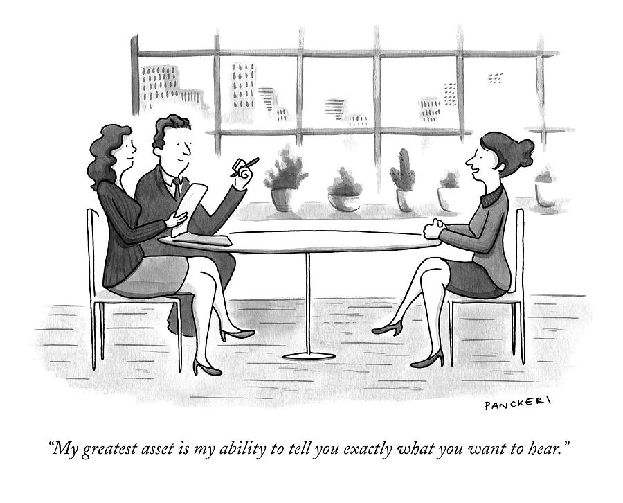 900x726 a woman interviews for a job drawing - Interview Drawing