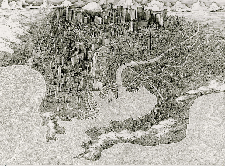 740x547 intricate cityscape drawings - Intricate Drawings