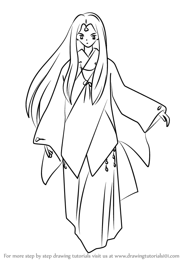 600x846 Learn How To Draw Tsubaki From Inuyasha - Inuyasha Drawing