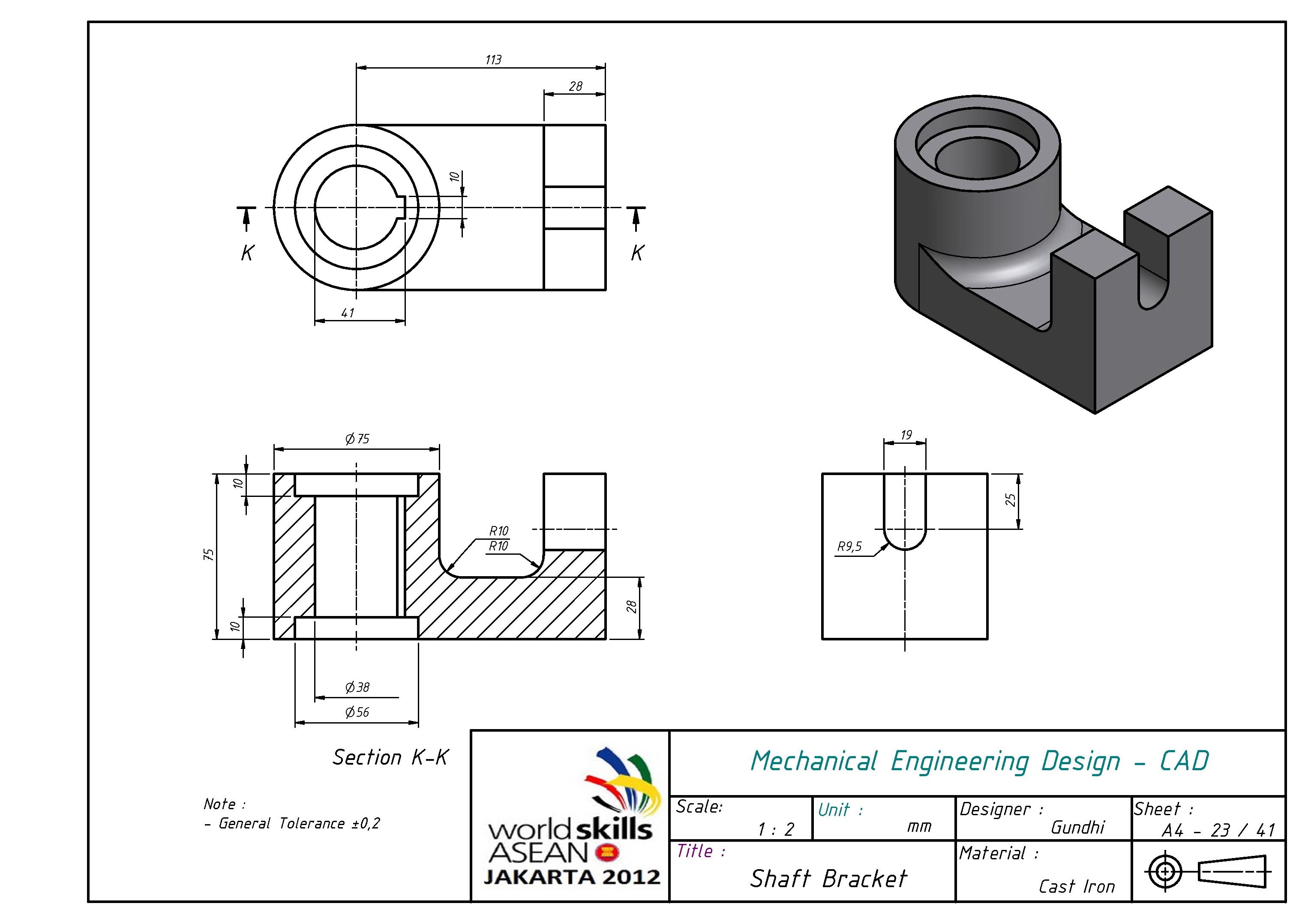 3052x2157 shaft bracket - Inventor 3d Drawing