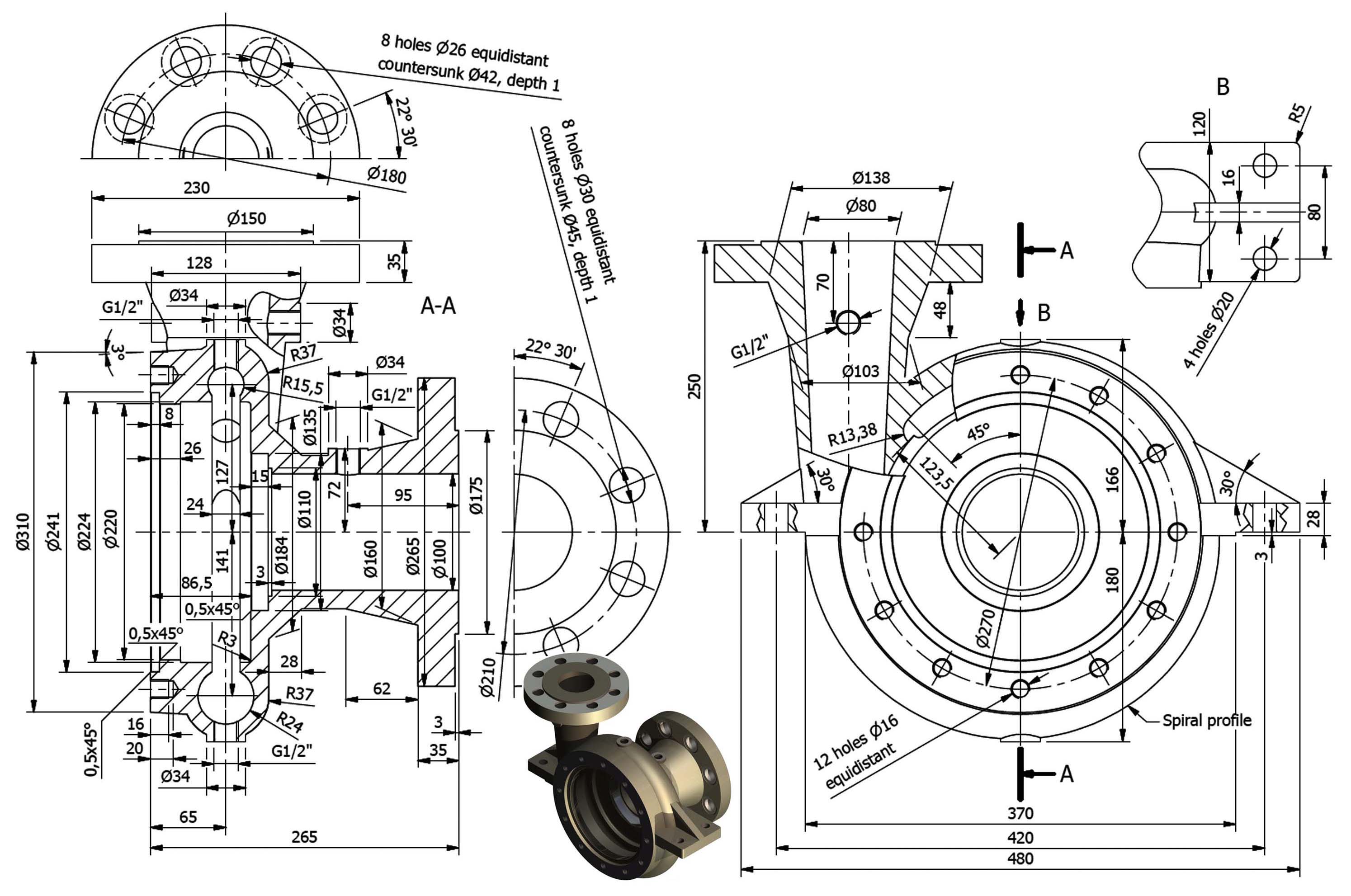 2988x1982 How To Model A Centrifugal Pump Body - Inventor Drawing