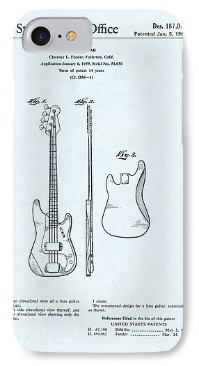 286x525 Guitar Patent Drawing On Blue Background Iphone Case For Sale - Iphone 7 Drawing