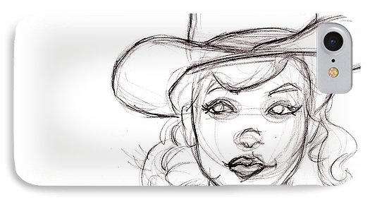525x286 Pencil Sketch Drawing Of Retro Girl In Cowboy Hat Iphone Case - Iphone 7 Drawing