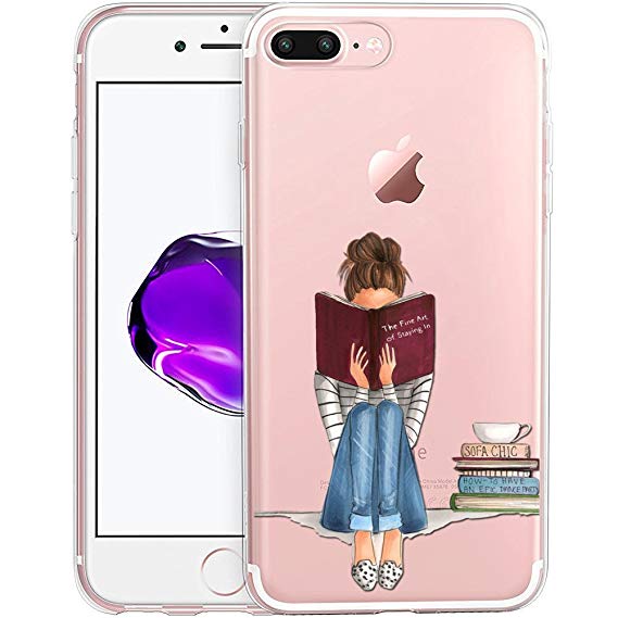 569x569 Girl Reading Book Drawing Clear Phone Case For Iphone - Iphone 7 Drawing