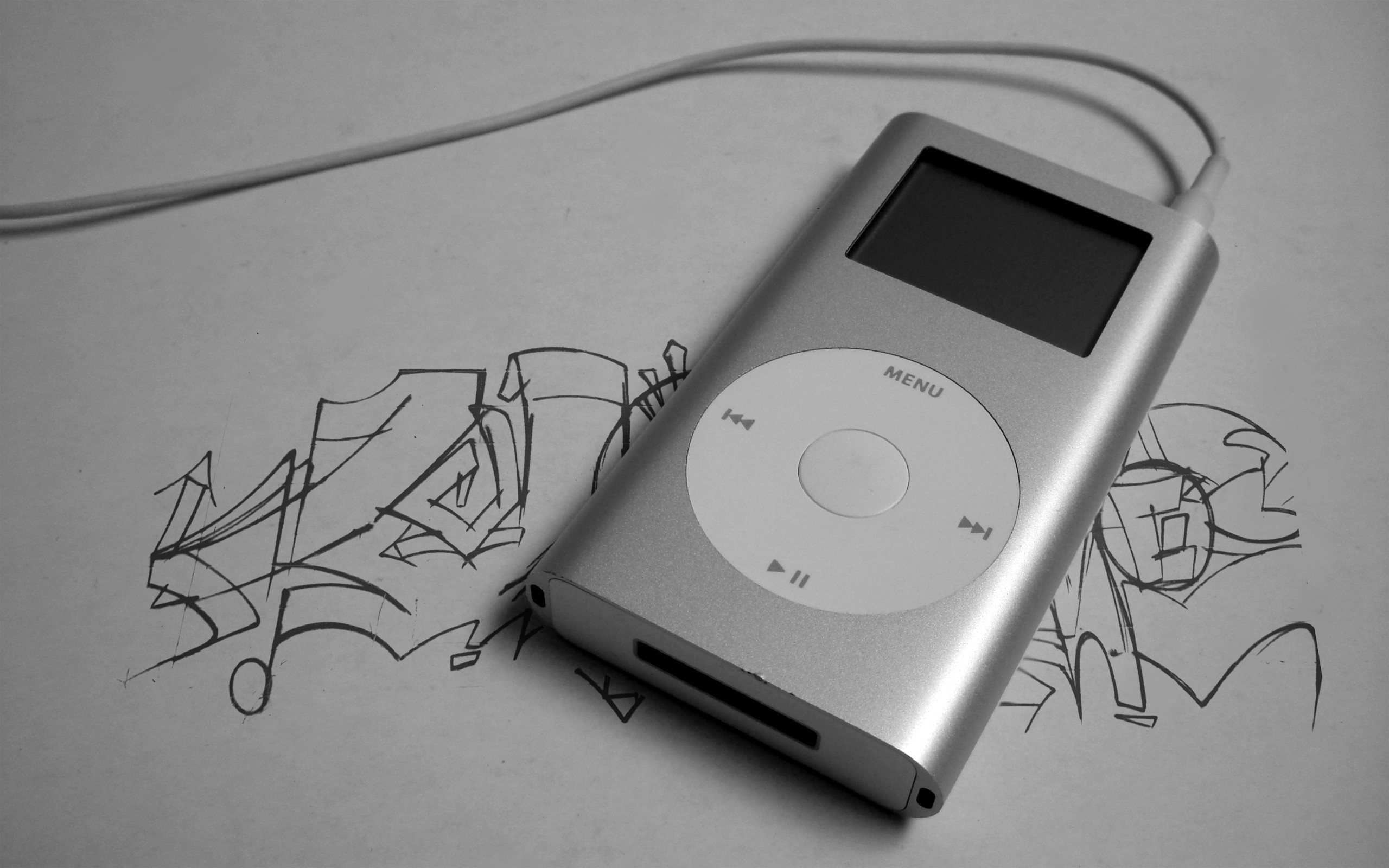 2560x1600 wallpaper drawing, technology, graffiti, ipod, silver - Ipod Drawing