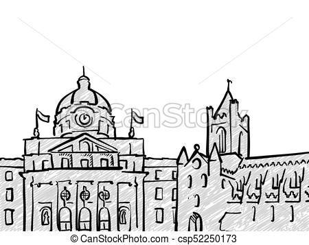 450x357 dublin, ireland famous travel sketch lineart drawing - Ireland Drawing