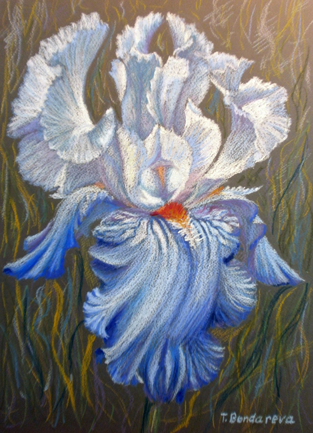 1086x1500 Joyful Art Drawing A Blue Iris Flower Using Oil Pastel Step - Iris Flower Drawing