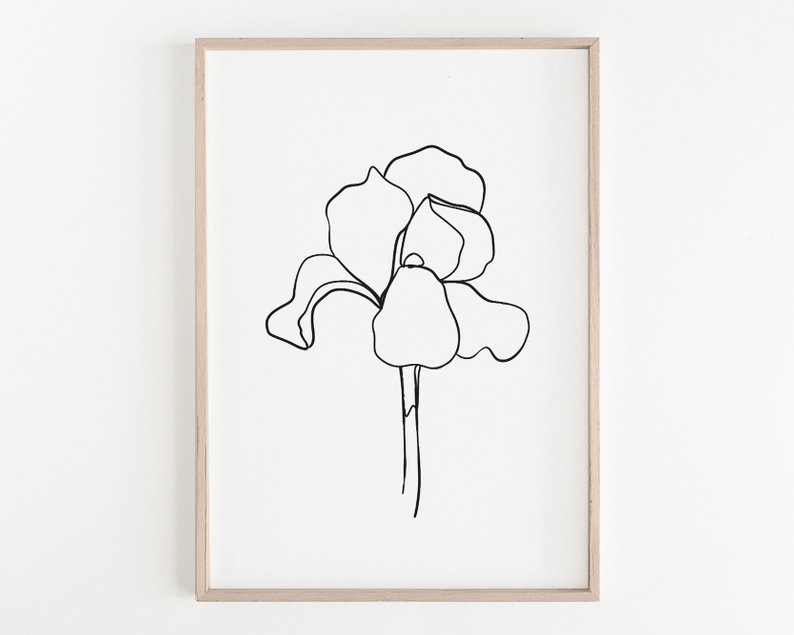 794x635 Line Drawing Printable Minimal Flower Print Botanical Etsy - Iris Line Drawing