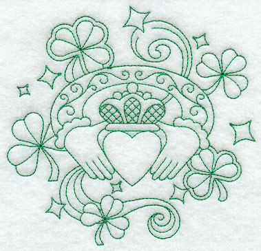 379x365 Machine Embroidery Designs - Irish Claddagh Drawing