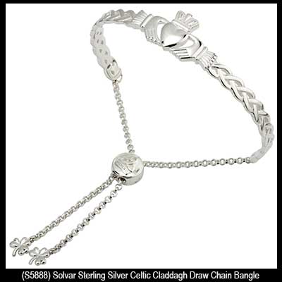 400x400 Sterling Silver Claddagh Bracelet With Draw Chain Cinch - Irish Claddagh Drawing