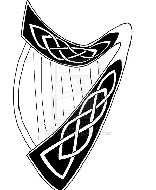600x730 Celtic Harp Cliparts - Irish Harp Drawing