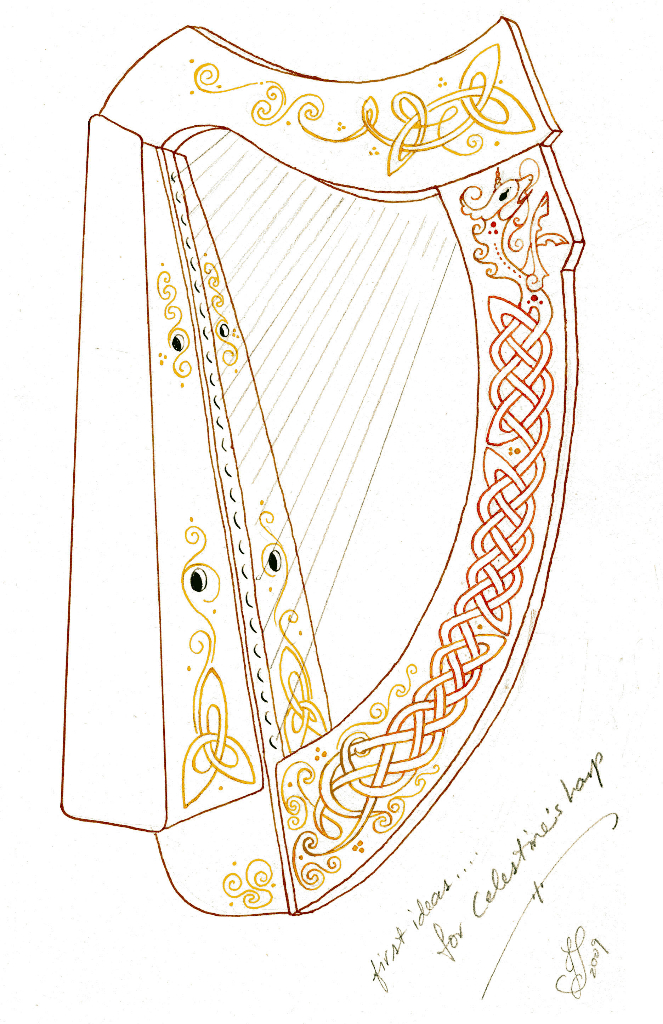 663x1024 Harp Decoration - Irish Harp Drawing