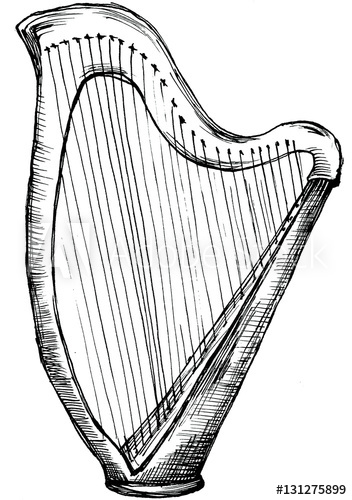 352x500 Stylized Illustration Of An Irish Harp Isolated On White - Irish Harp Drawing