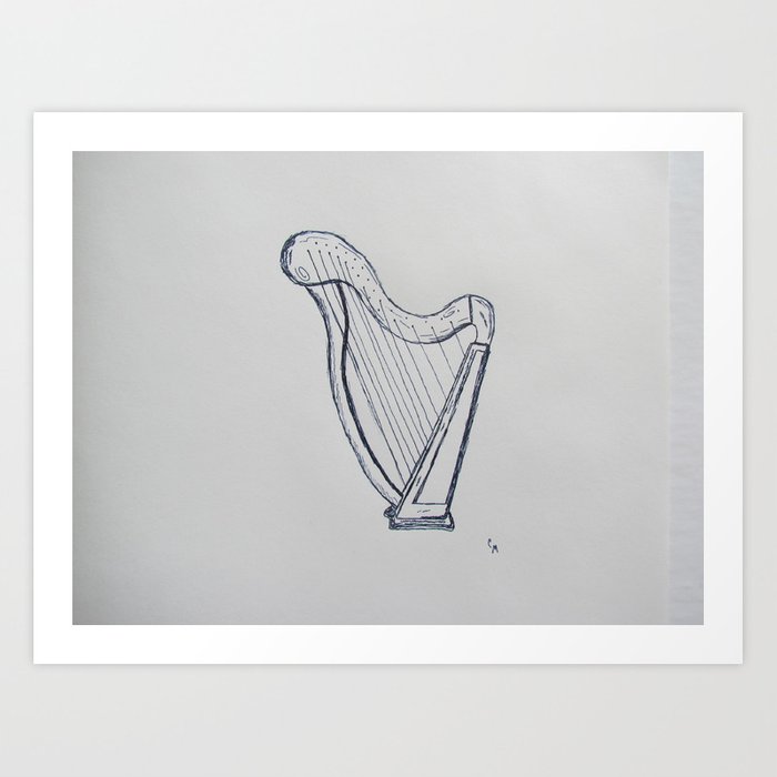700x700 Traditional Irish Harp Art Print - Irish Harp Drawing